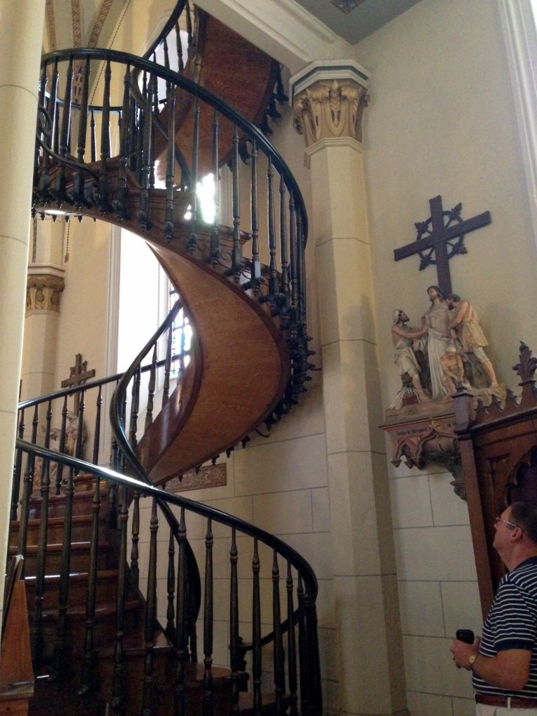 The staircase has two 360 degree turns and no visible means of support